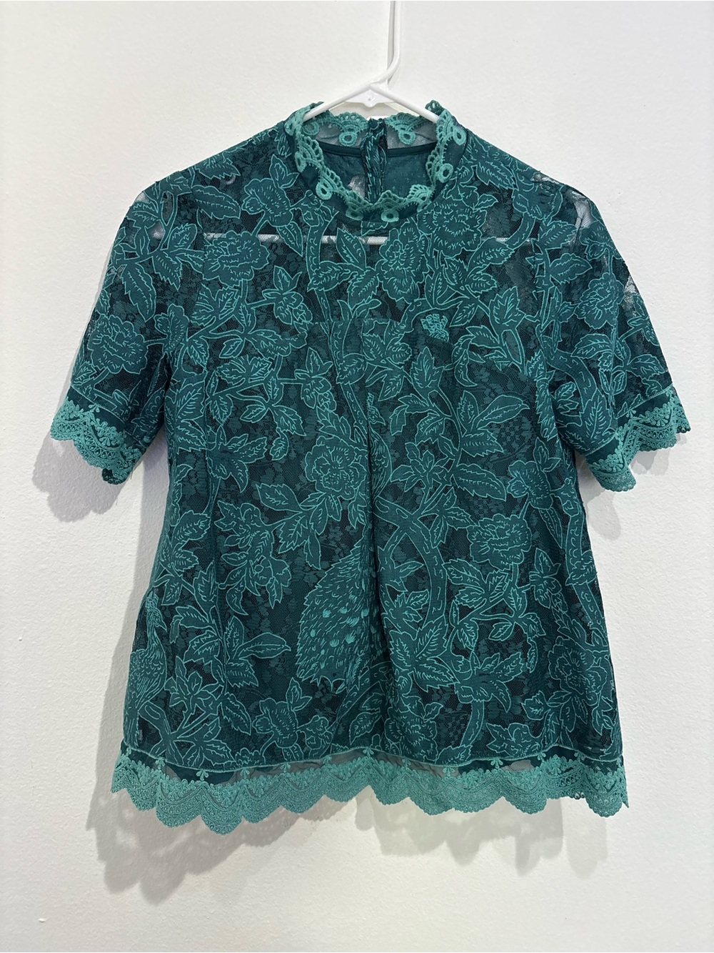 HD in Paris Anthropologie Green Lace Blouse Size 4